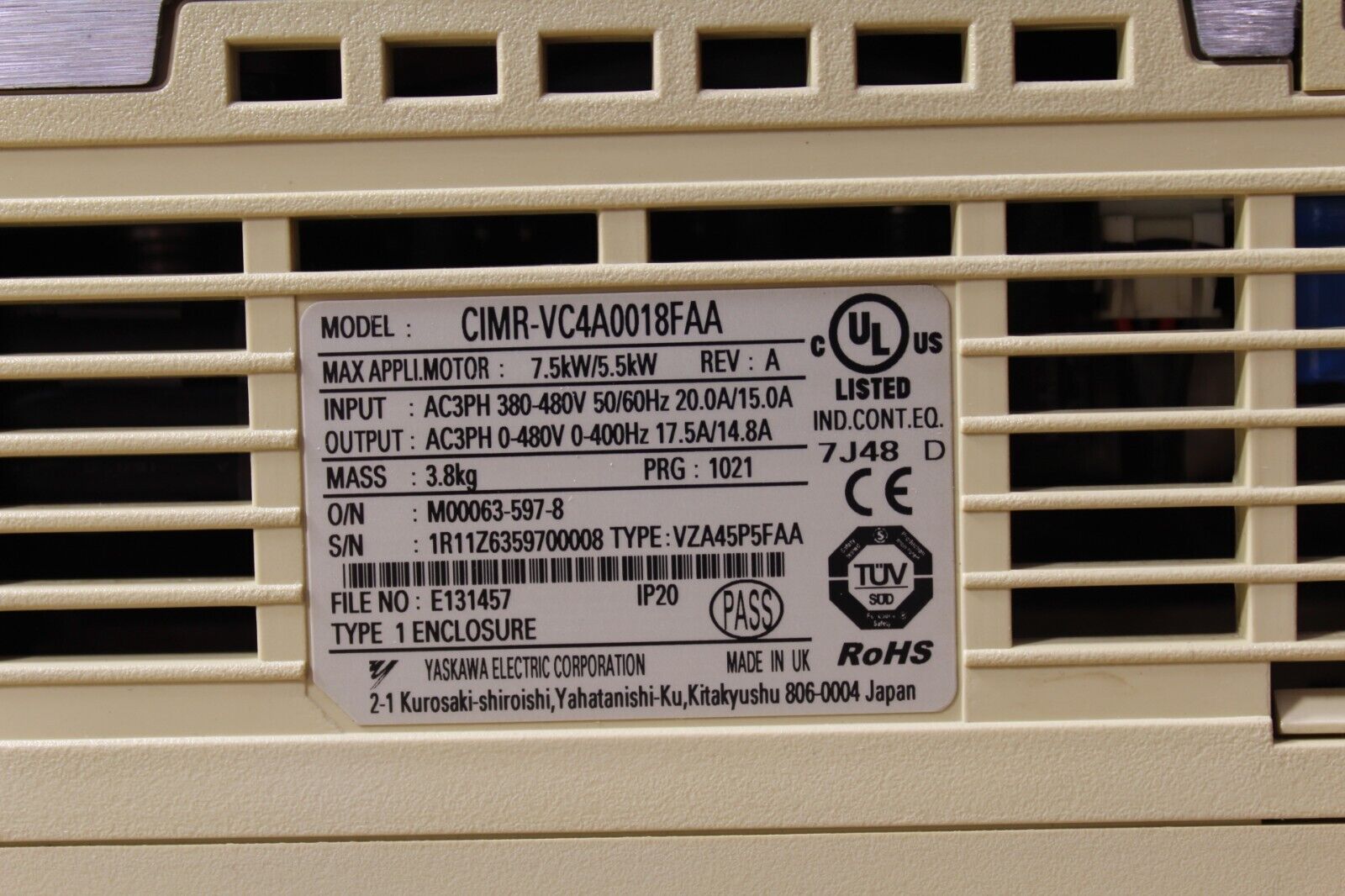 Yaskawa CIMR-VC4A0018FAA AC Drive