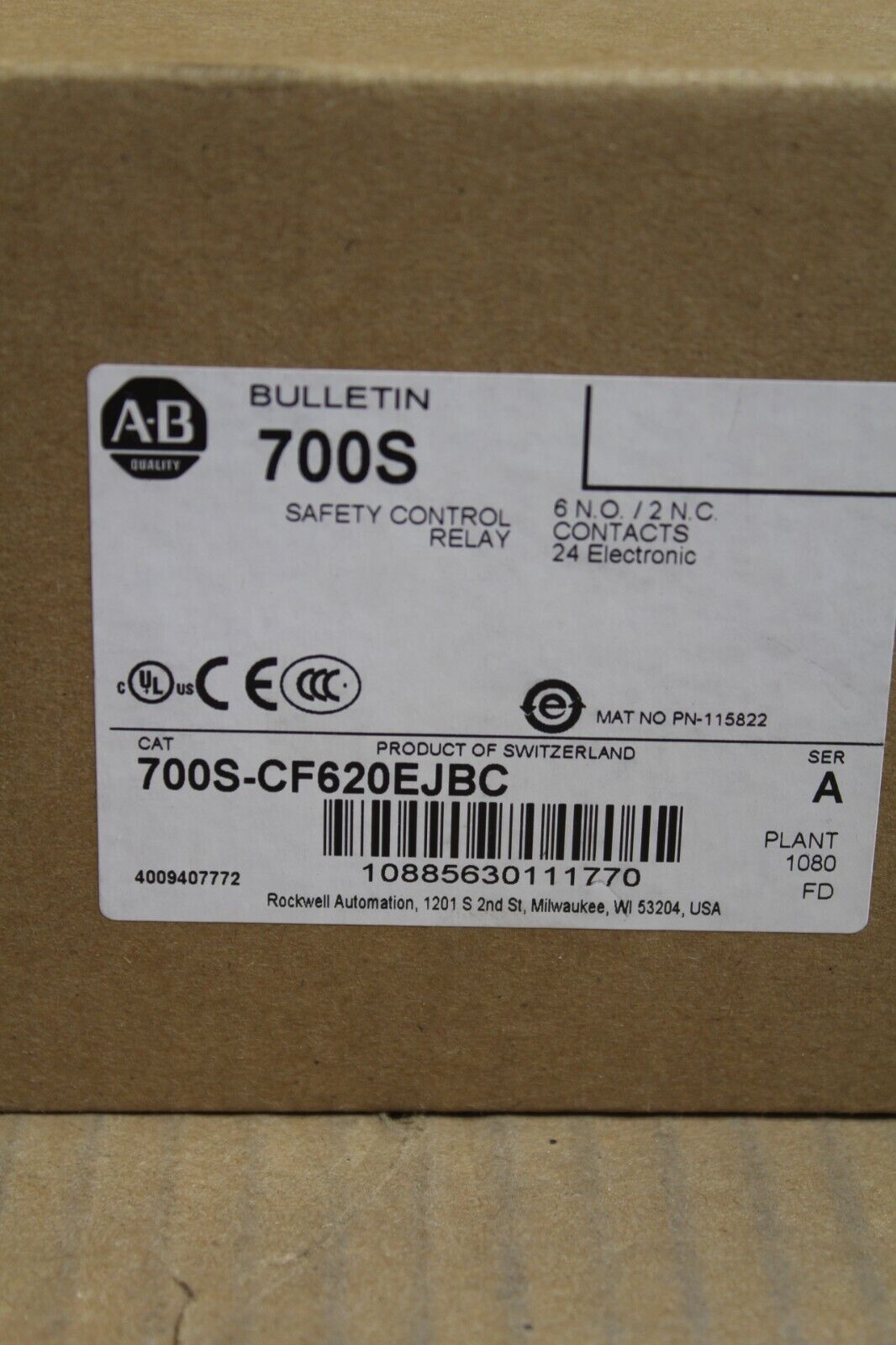 Allen Bradley 700S-CF620EJBC Safety Relay