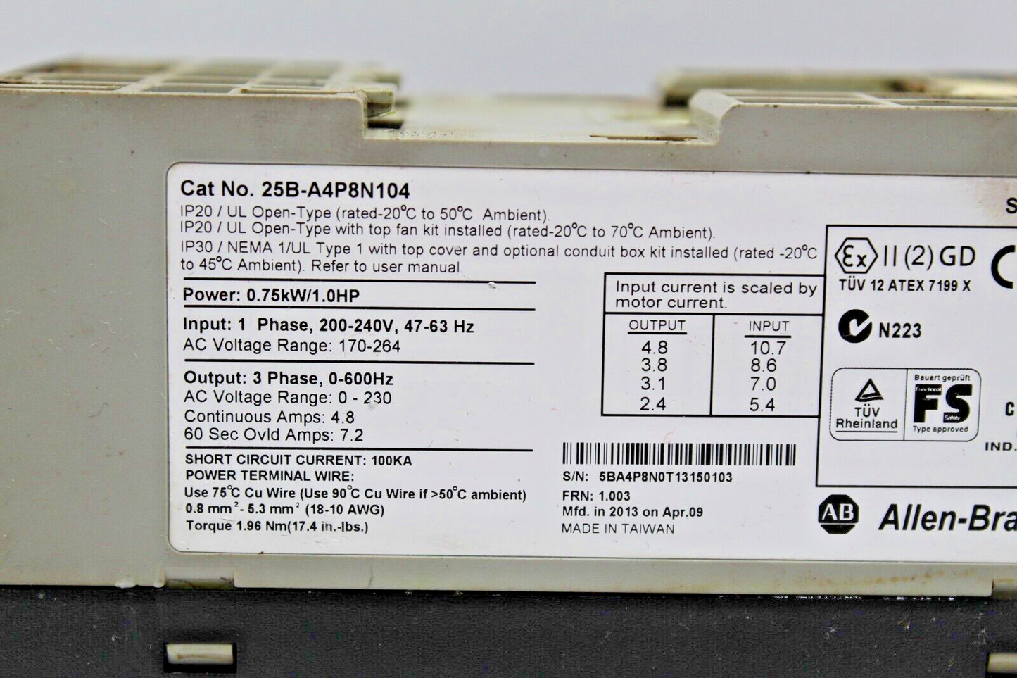 Allen-Bradley 25B-A4P8N104 Powerflex 525 Variable Frequency Drive (S)