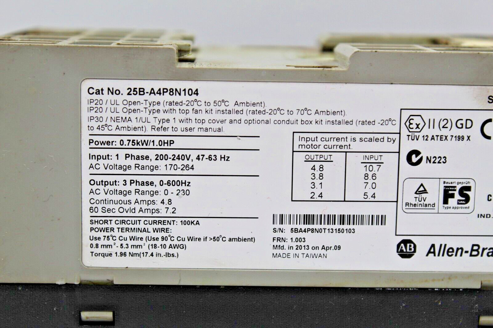 Allen-Bradley 25B-A4P8N104 Powerflex 525 Variable Frequency Drive (S)