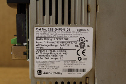 Allen-Bradley 22B-D4P0N104 Powerflex AC Drive (No Cover)