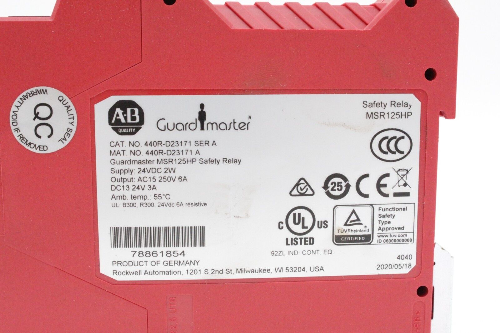 Allen-Bradley 440R-D23171 GuardMaster Safety Relay (Missing one wire harness)