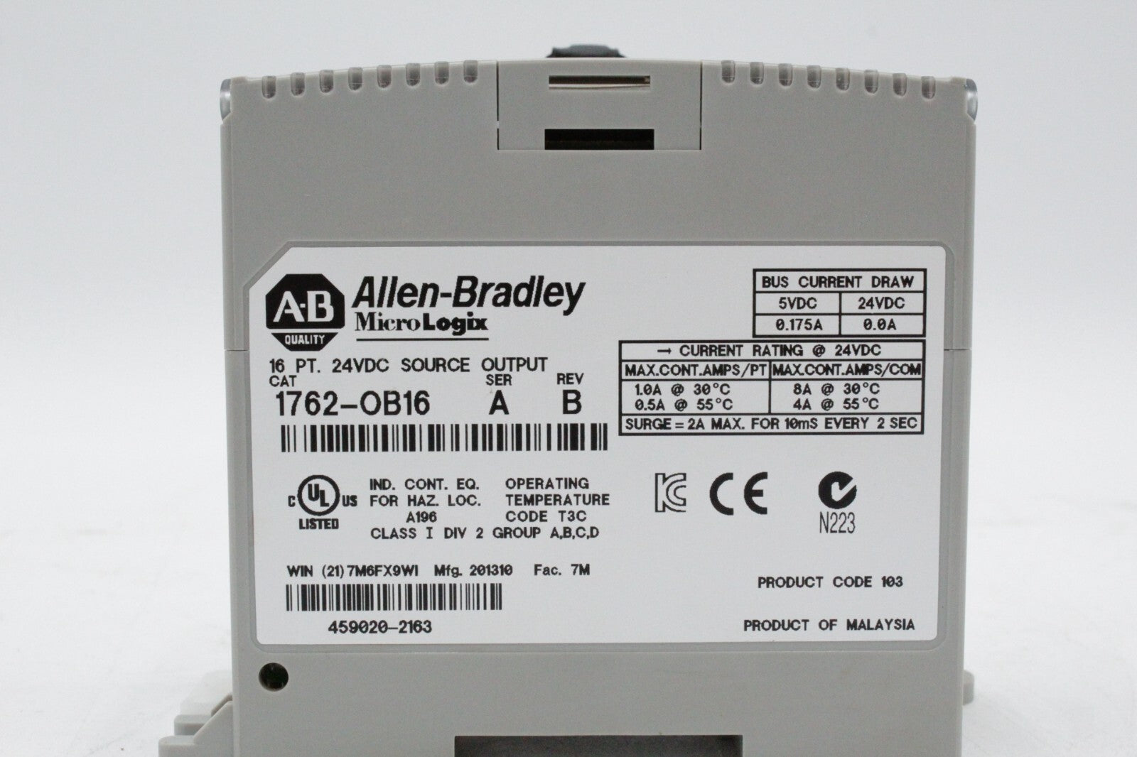 Allen-Bradley 1762-OB16 MicroLogix 16 Pt. 24 VDC Source Output Module