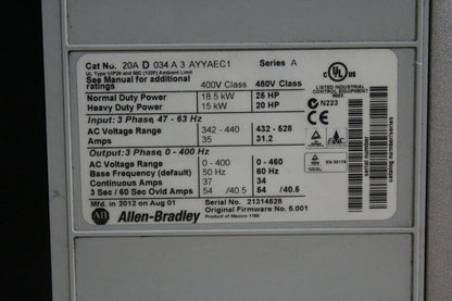 Allen Bradley PowerFlex 70 20AD034A3AYYAEC1 Drive