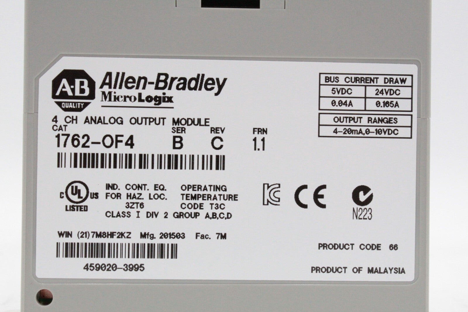 Allen-Bradley 1762-OF4 MicroLogix 4 Channel Analog Output Module