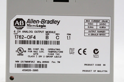 Allen-Bradley 1762-OF4 MicroLogix 4 Channel Analog Output Module