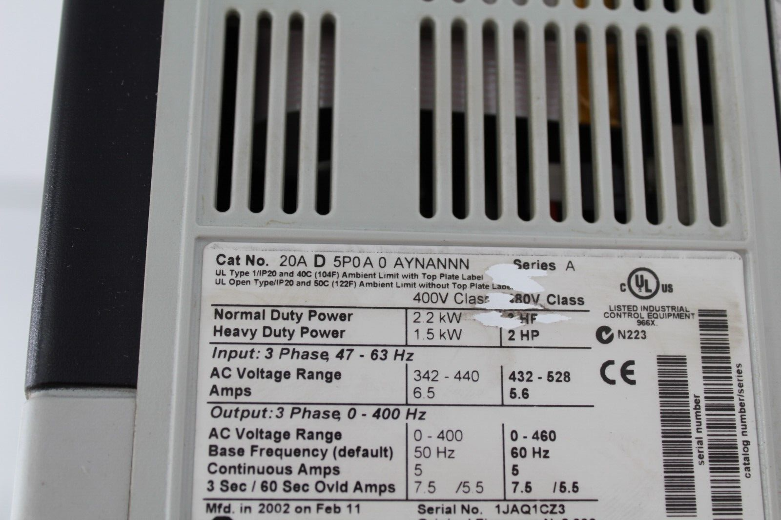 Allen-Bradley 20AD5P0A0AYNANNN Powerflex 70