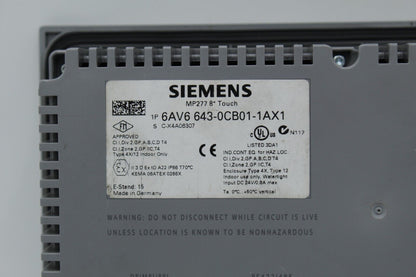 Siemens 6AV6643-0CB01-1AX1 Simatic MP 277 8" Operator Interface Panel READ 4