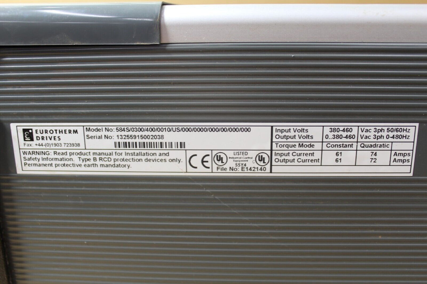 Eurotherm 584S/0300/400/0010/US/000/0000/000/00/000/000 Drive