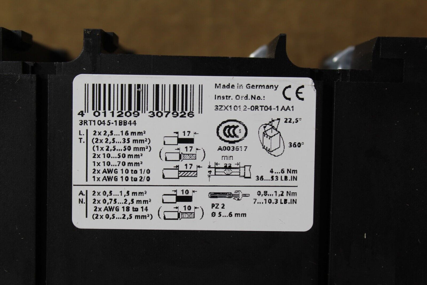 Siemens 3RT1045-1BB44 Contactor