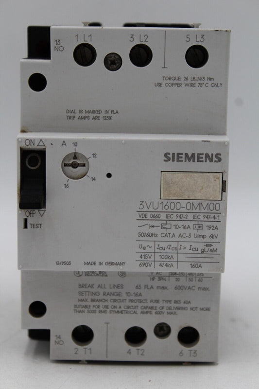 Siemens 3VU1600-0MM00 Motor Starter