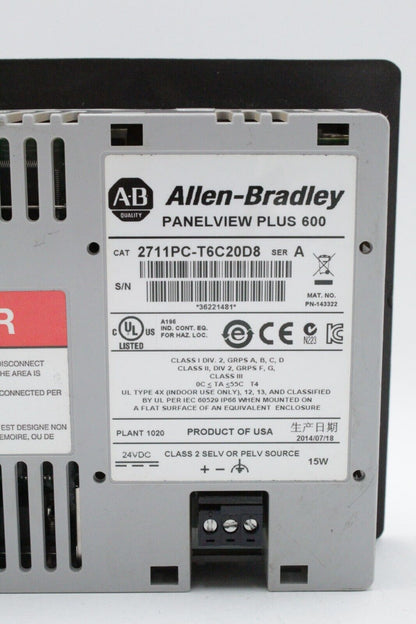 Allen-Bradley 2711PC-T6C20D8 PanelView Plus 600 (Dirty)
