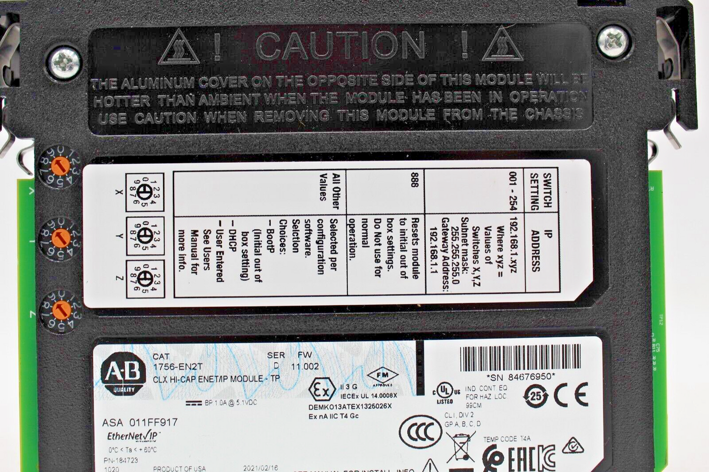 Allen-Bradley 2021 1756-EN2T /D CLX HI-CAP ENET/IP Module NNB