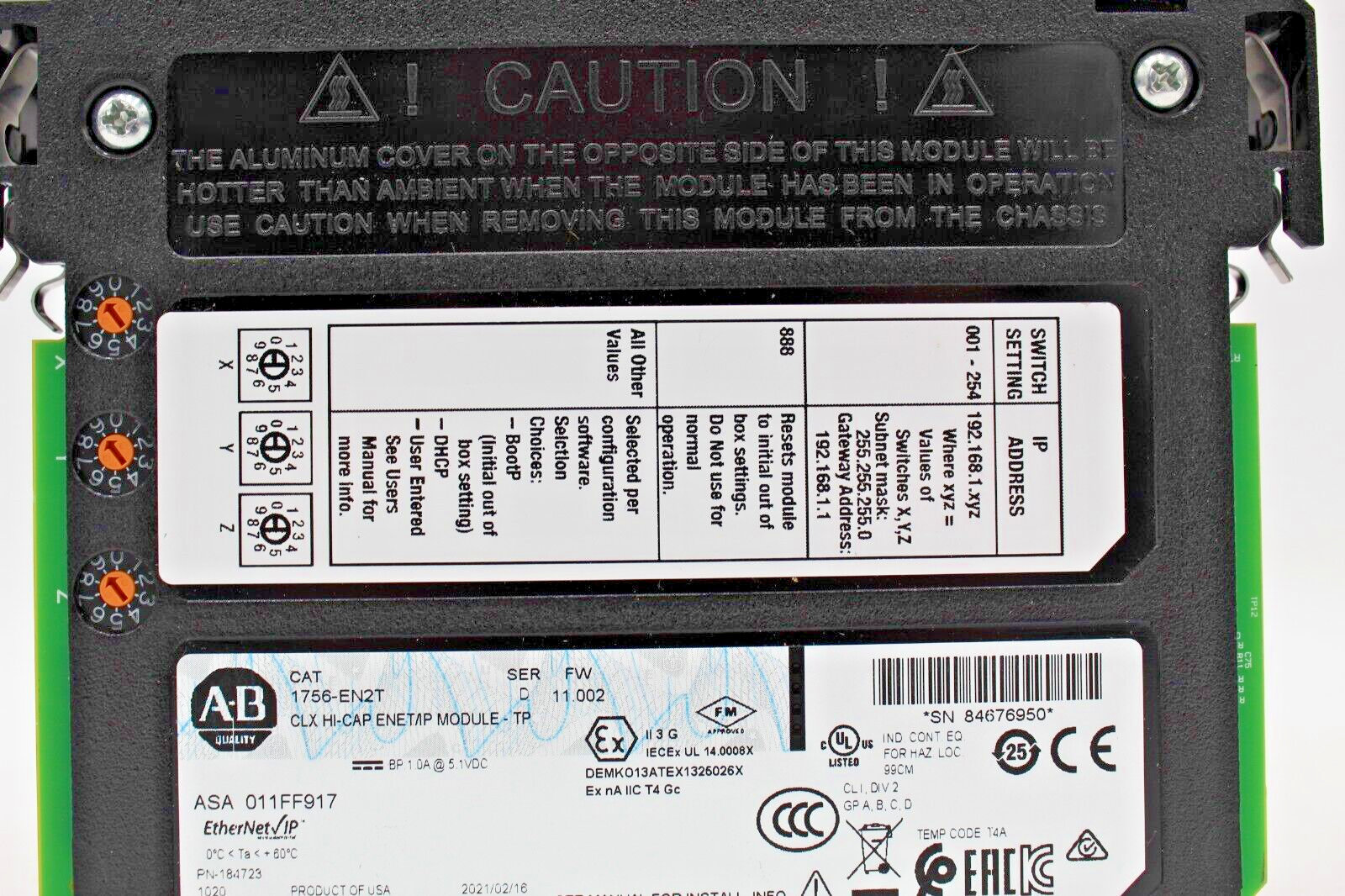 Allen-Bradley 2021 1756-EN2T /D CLX HI-CAP ENET/IP Module NNB