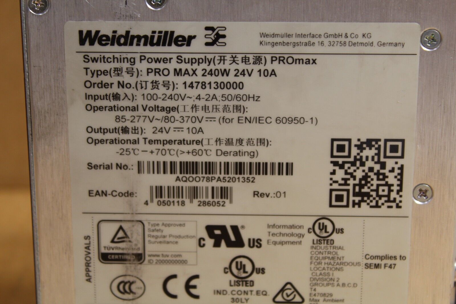 Weidmuller 1478130000 Switching Power Supply