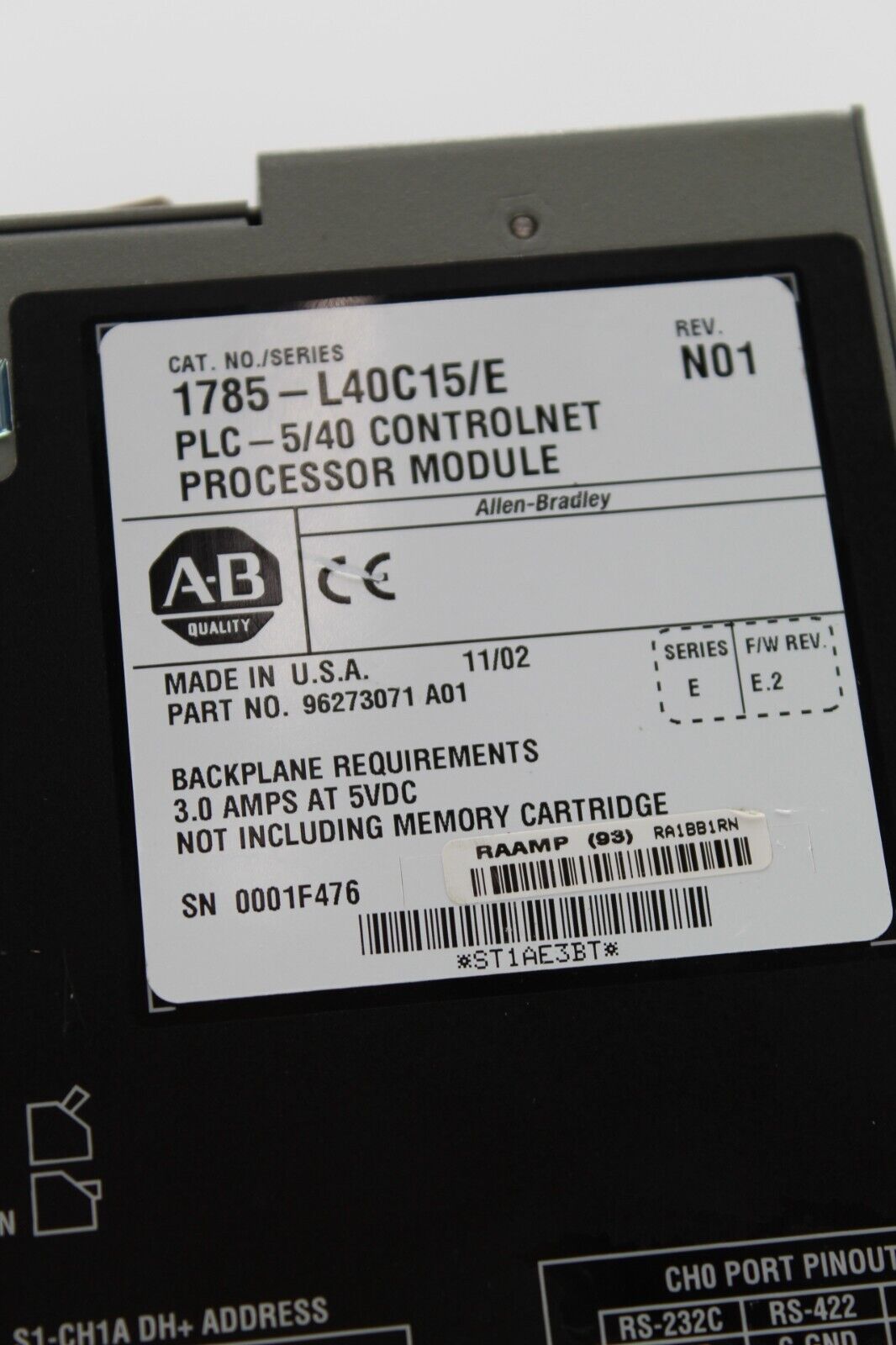 Allen-Bradley 1785-L40C15/E PLC-5/40 ControlNet Processor Module