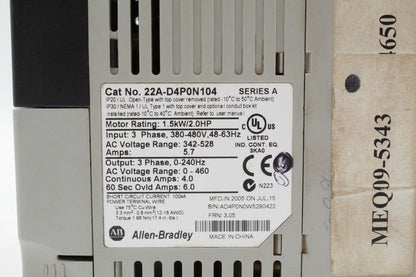 Allen-Bradley 22A-D4P0N104 PowerFlex 4 Adjustable Frequency Drive