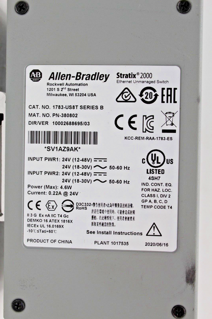 Allen-Bradley 1783-US8T Stratix 2000 Unmanaged Ethernet Switch