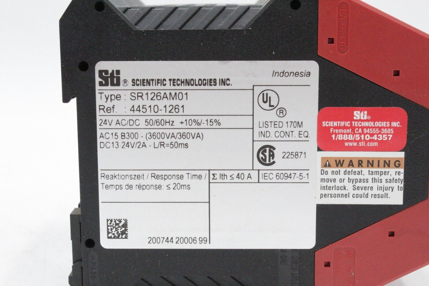 Sti Scientific Technologies SR126AM01 Dual Channel Safety Monitoring Relay