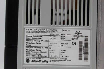 Allen-Bradley 20AD3P4A0AYNNRNN Powerflex 70 AC Drive