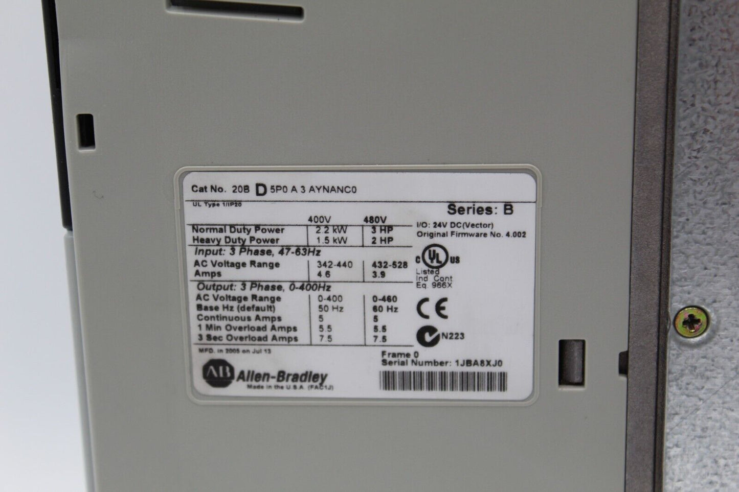 Allen-Bradley 20BD5P0A3AYNANC0 PowerFlex 700 AC Drive (Small Crack)