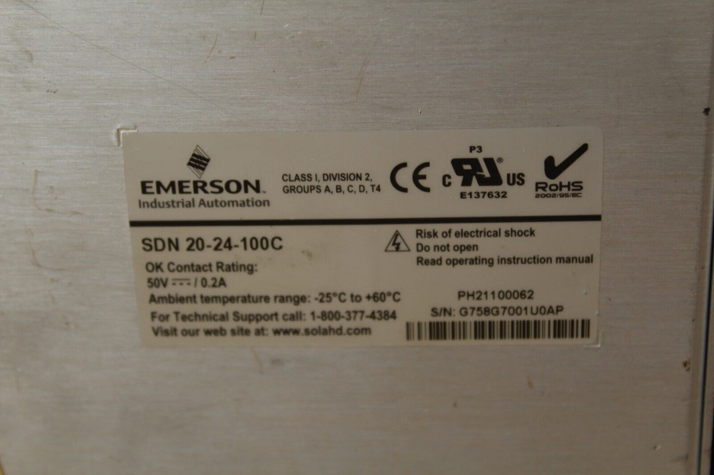 Emerson Sola SDN 20-24-100C Industrial Power Supply