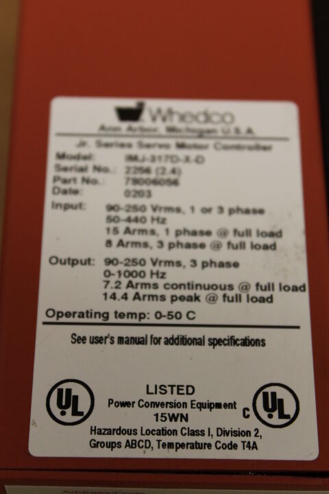WHEDCO IMJ-317D-X-D SERVO CONTROLLER