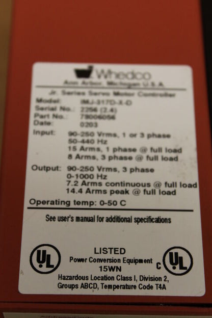 WHEDCO IMJ-317D-X-D SERVO CONTROLLER
