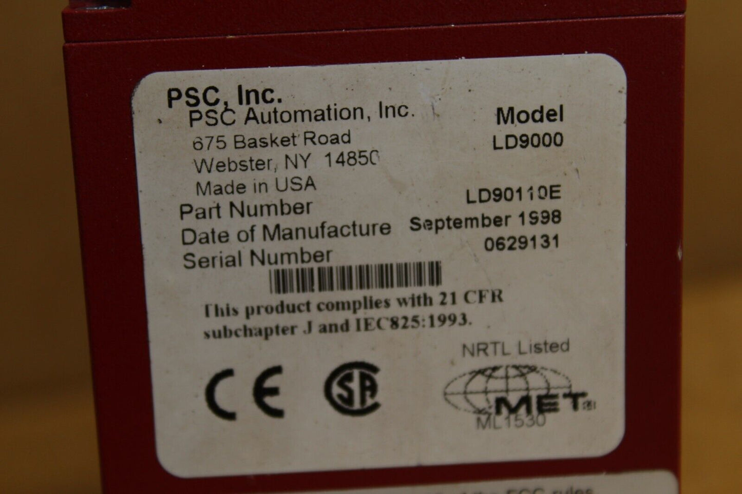 PSC Lazerdata LD90110E Industrial Laser Scanner