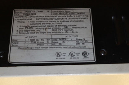 SQUARE D VSD57VD23S66 VARIABLE SPEED AC DRIVE