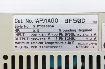 Cutler-Hammer AF91AGO BF50D 2.6 Amp Drive (No Front Cover)