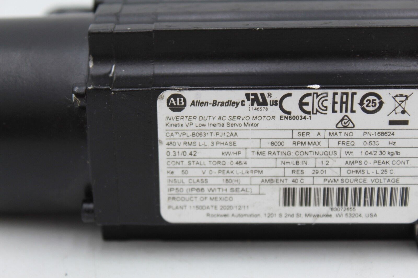Allen-Bradley VPL-B0631T-PJ12AA Low Inertia Servo Motor