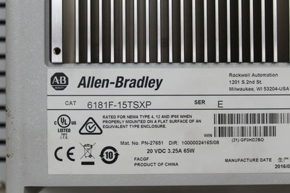 Allen Bradley 6181F-15TSXP PanelView 1500P