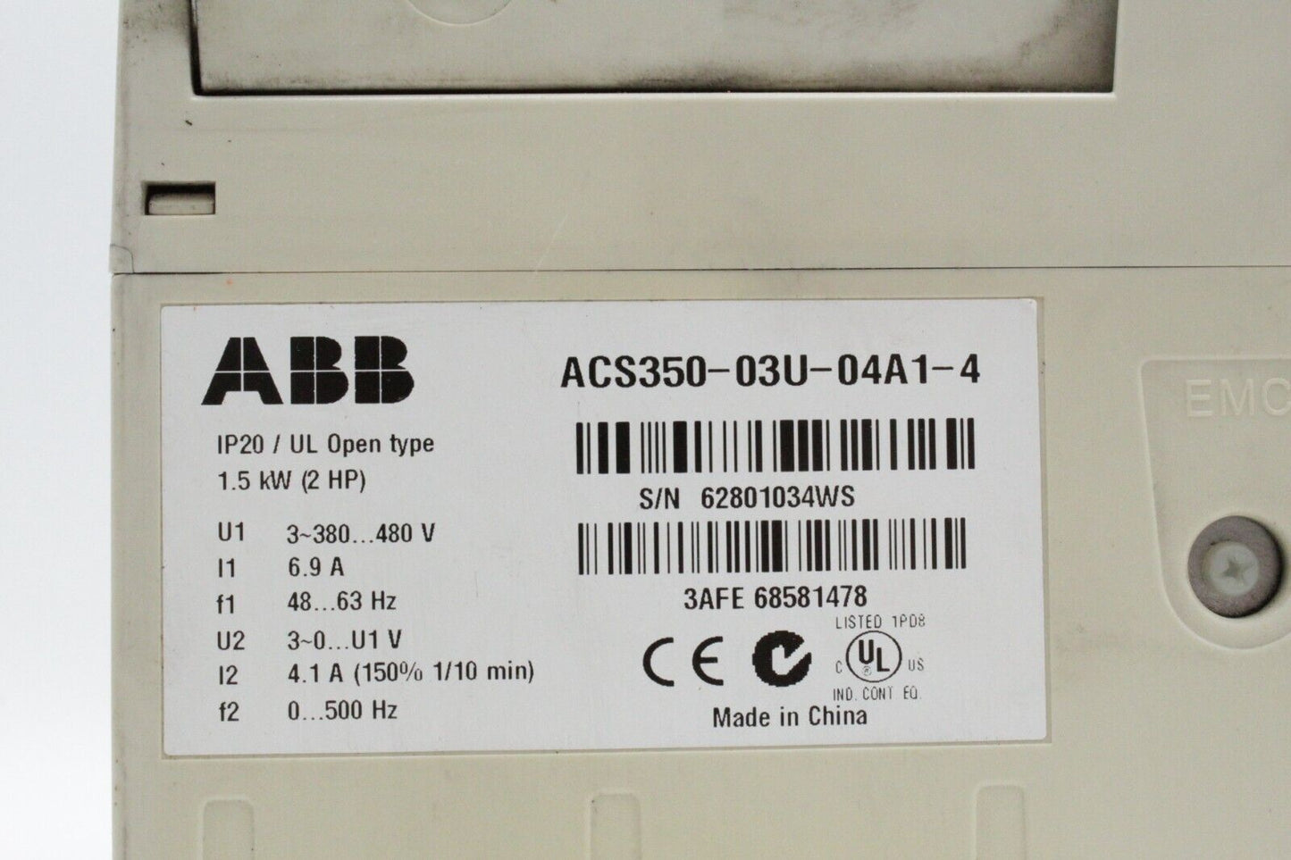 ABB ACS350-03U-04A1-4 AC Frequency Inverter with Control Panel (Very Dirty)