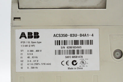 ABB ACS350-03U-04A1-4 AC Frequency Inverter with Control Panel (Very Dirty)