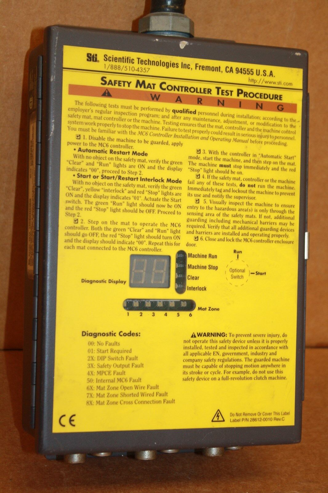 SCIENTIFIC TECHNOLOGIES MC6DC-0016 SAFETY MAT CONTROLLER