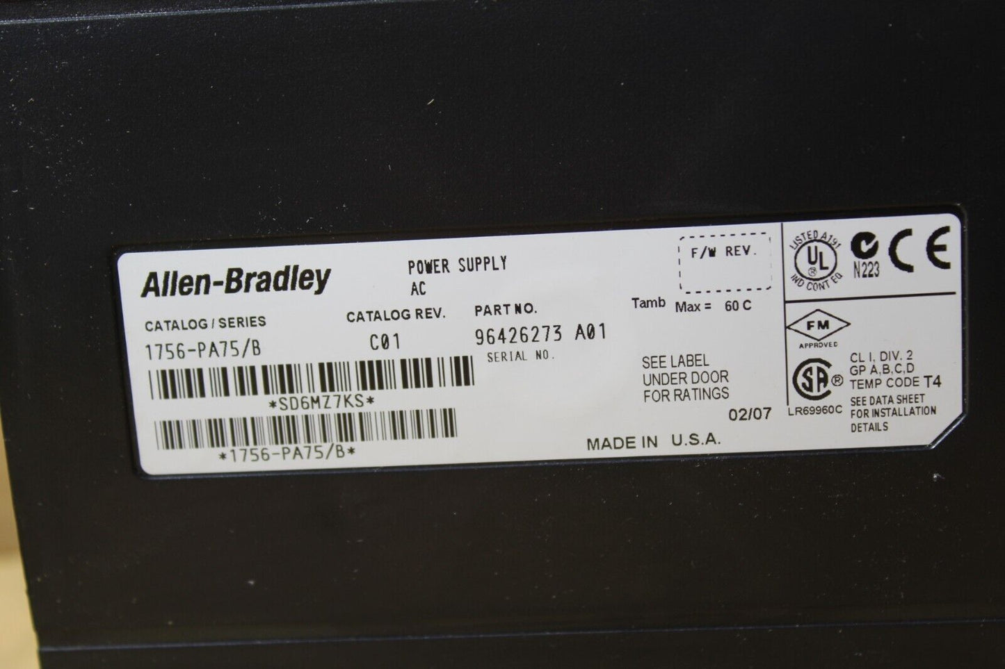 Allen-Bradley 1756-PA75/B AC Power Supply