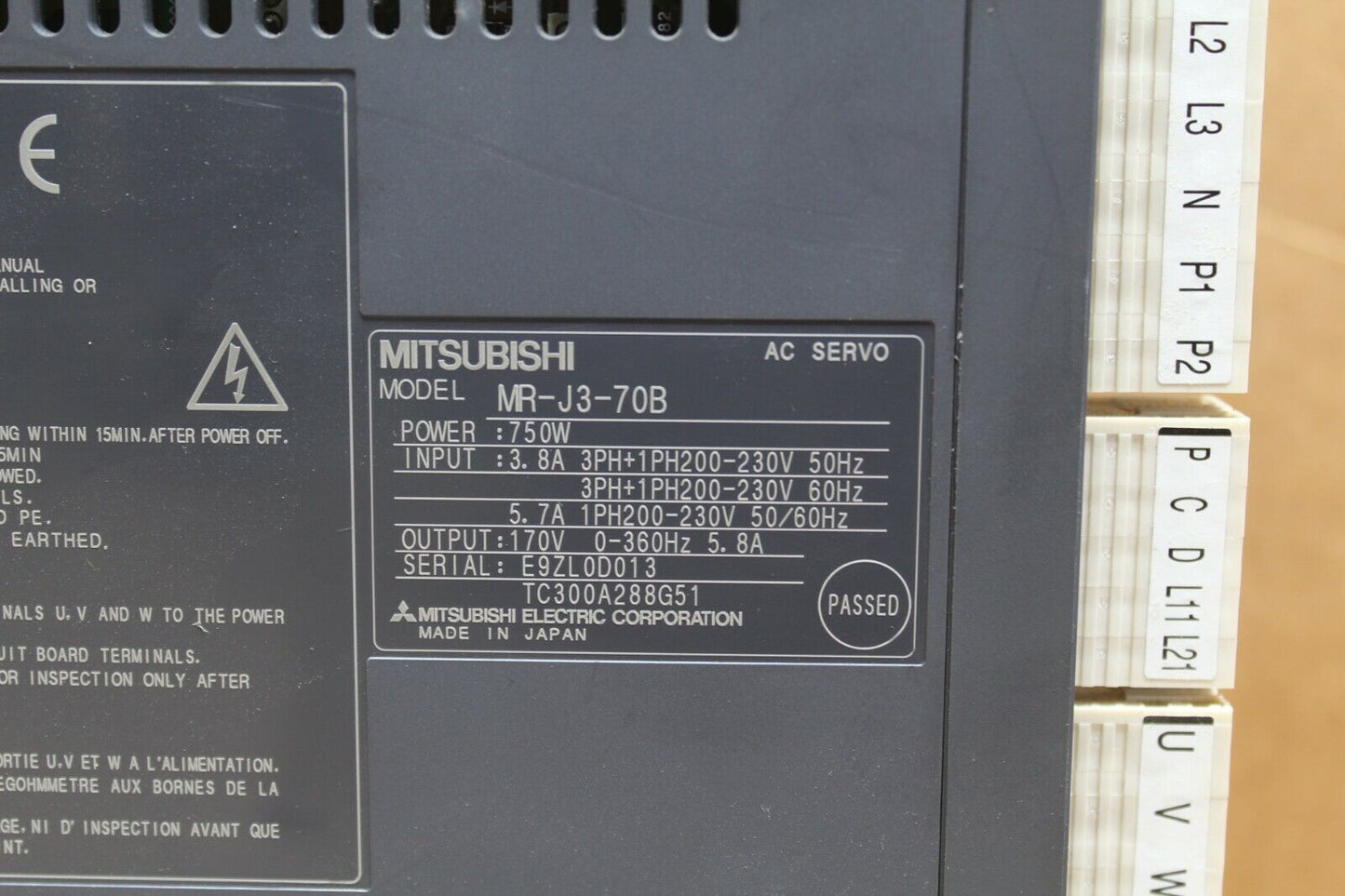 Mitsubishi MR-J3-70B AC Servo 