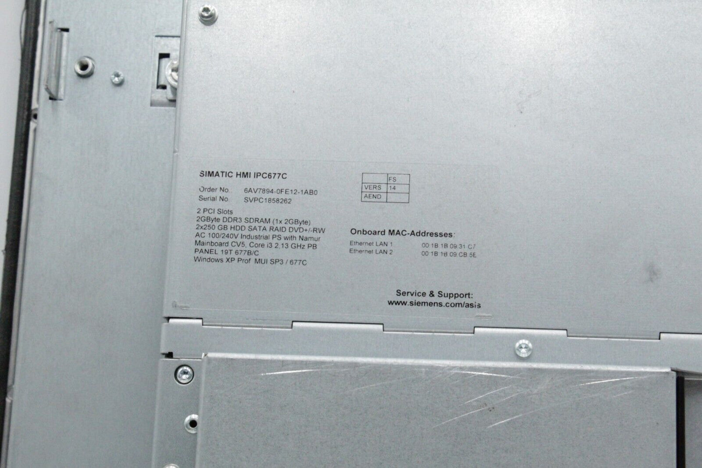 Siemens HMI IPC677C 6AV7894-0FE12-1AB0 Simatic HMI Integra Panel
