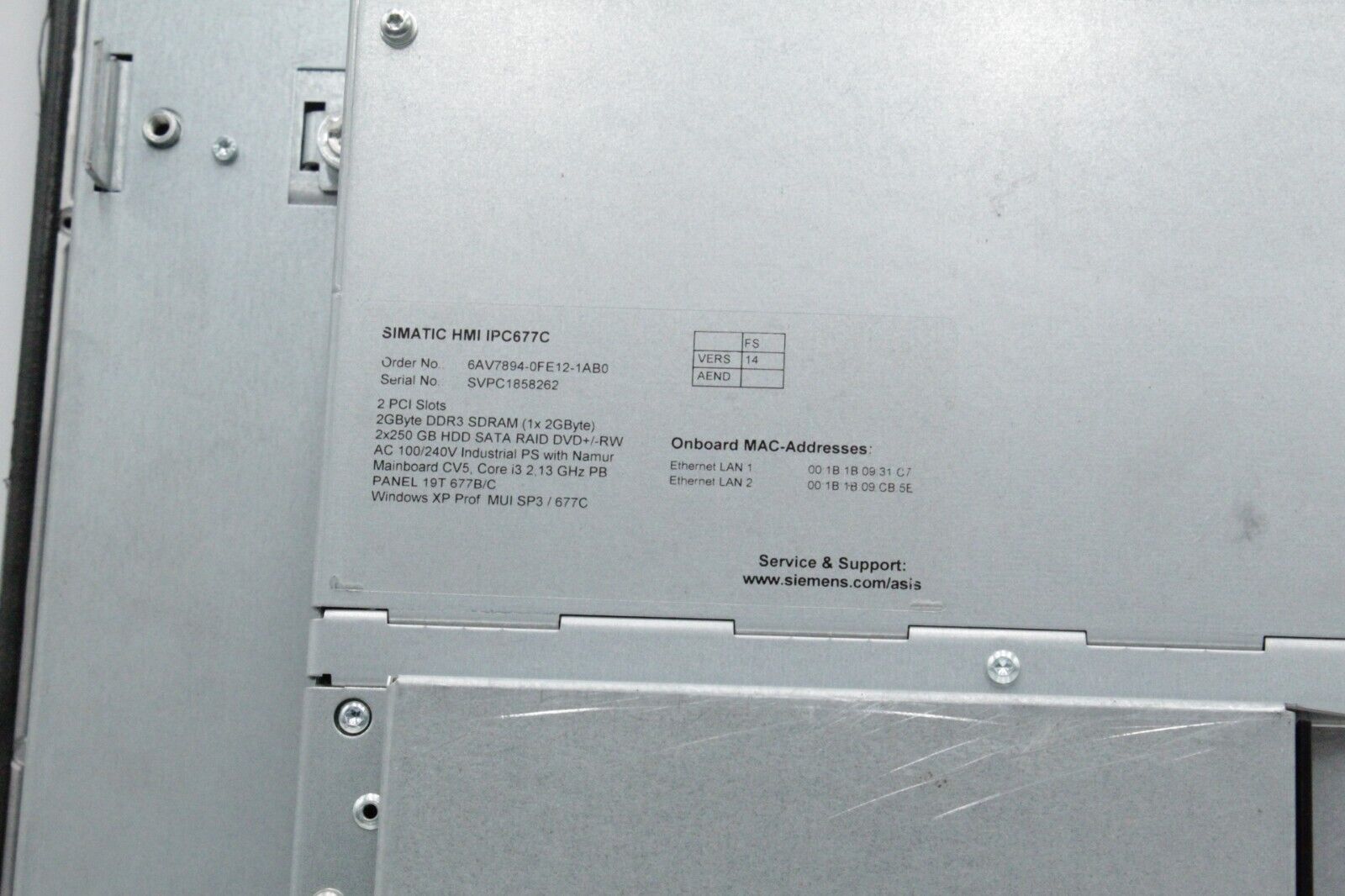 Siemens HMI IPC677C 6AV7894-0FE12-1AB0 Simatic HMI Integra Panel