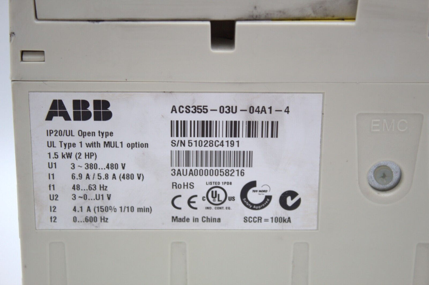 ABB ACS355-03U-04A1-4 Variable Frequency Drive (No Cover)