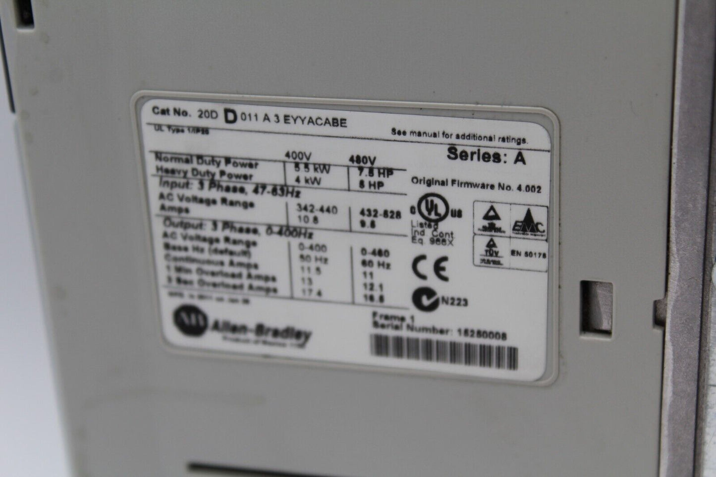 Allen-Bradley 20DD011A3EYYACABE PowerFlex 700s 3-Phase AC Drive (No Controller)