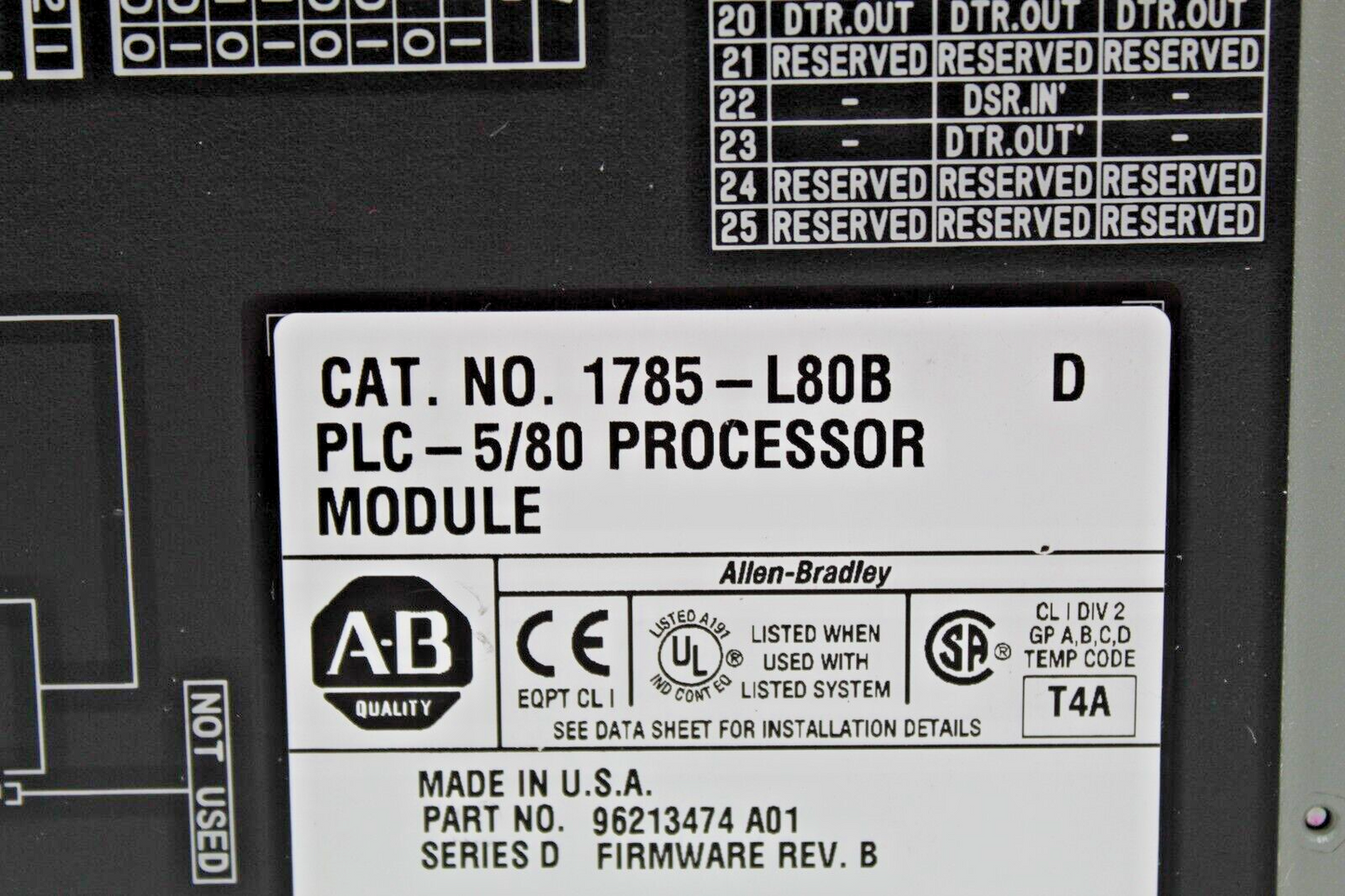 Allen Bradley 1785-L80B Processor Ser. D