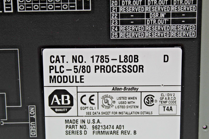 Allen Bradley 1785-L80B Processor Ser. D