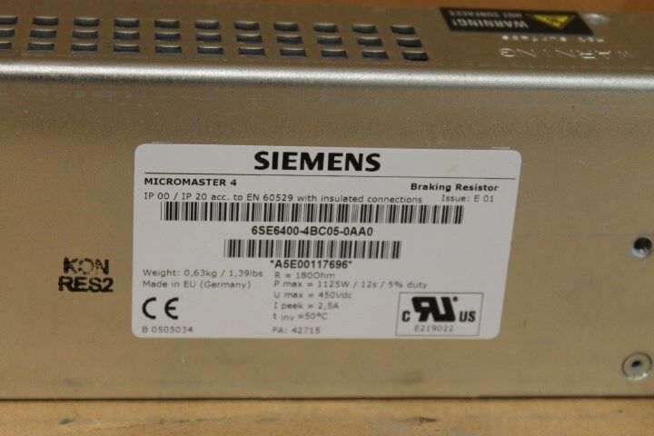 SIEMENS 6SE6400-4BC05-0AA0 MICROMASTER 4 BRAKING RESISTOR