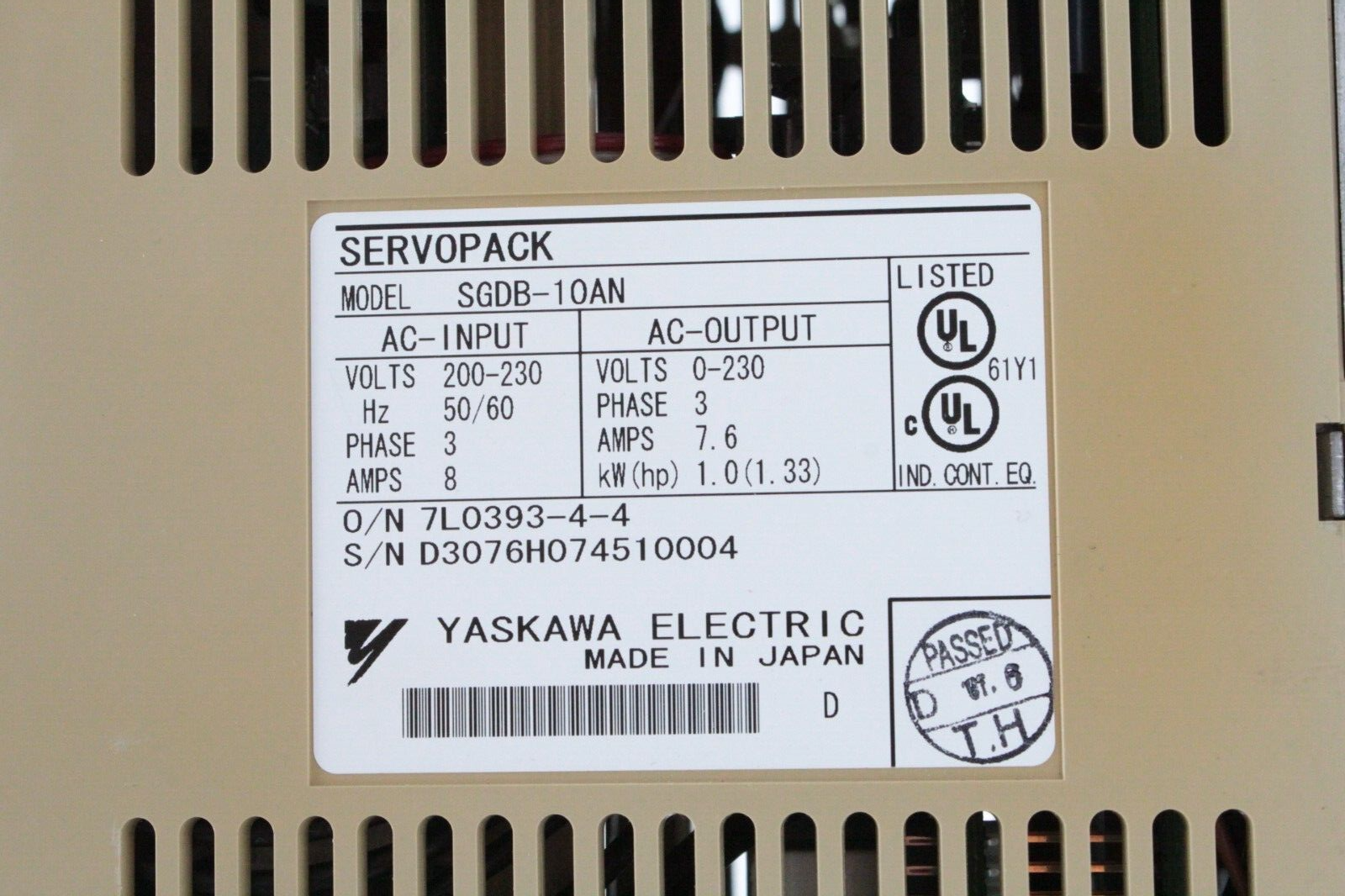 Yaskawa Electric SGDB-10AN ServoPack Servo Drive (No Wire Cover)