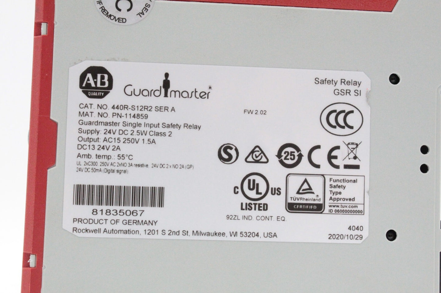 Allen-Bradley 440R-S12R2 Single Input Safety Relay (Chip in Case)