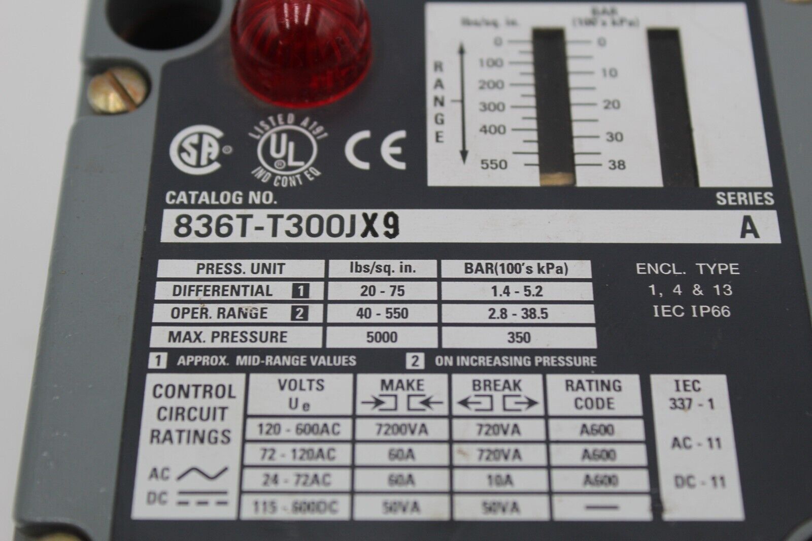 Allen Bradley 836T-T300JX9 Pressure Control