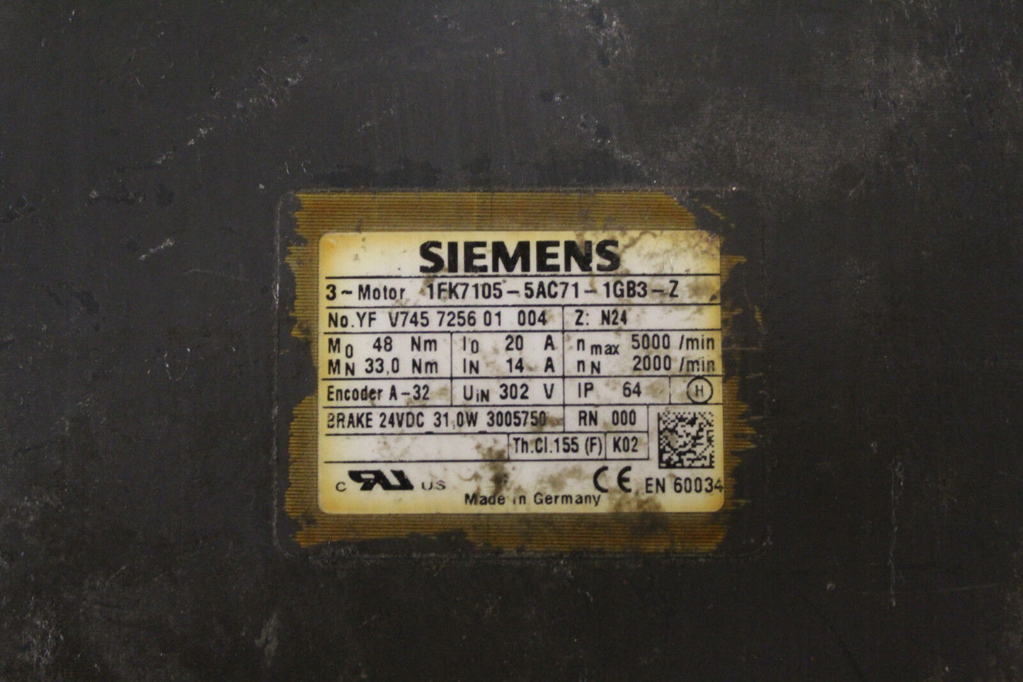 SIEMENS 1FK7105-5AC71-1GB3-Z SERVO MOTOR