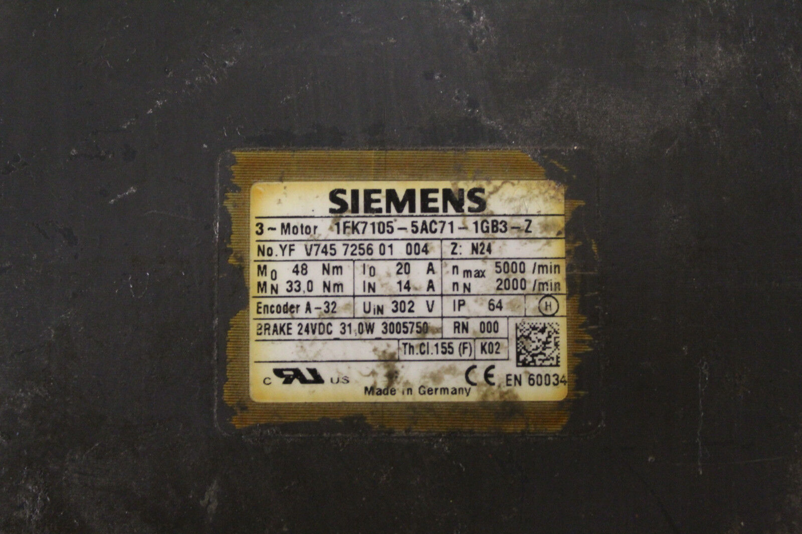 SIEMENS 1FK7105-5AC71-1GB3-Z SERVO MOTOR